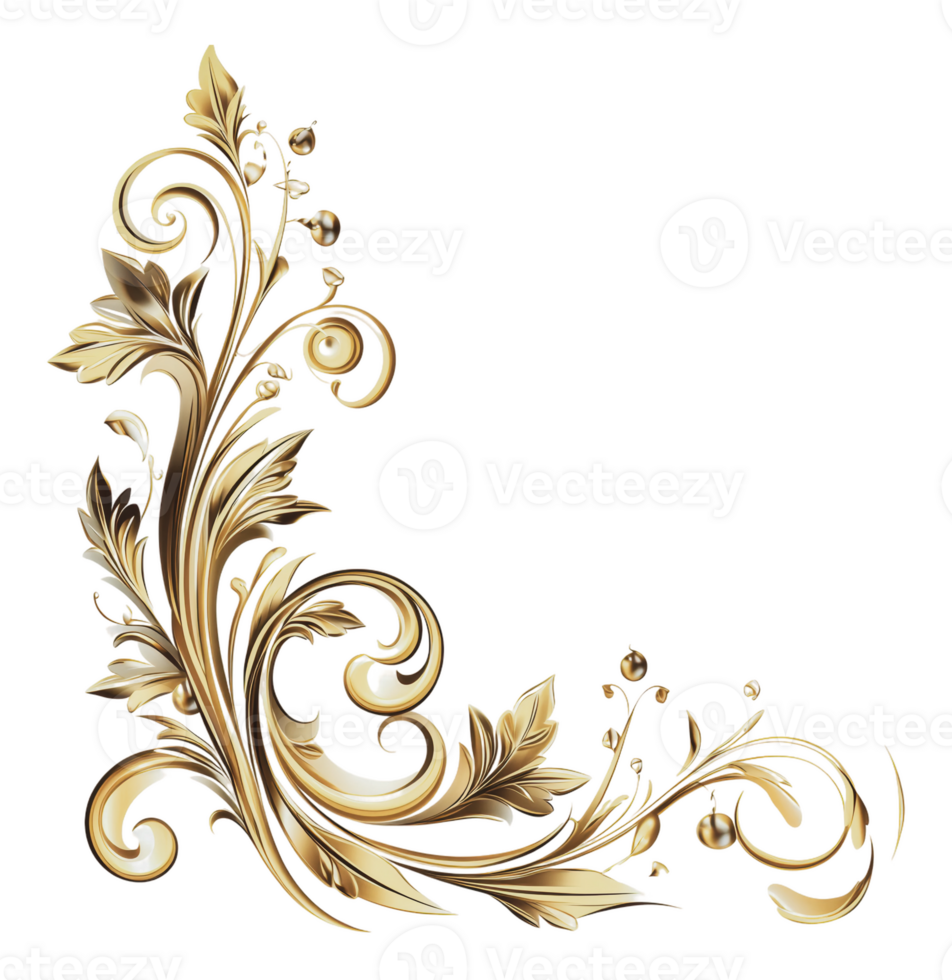 Elegant golden floral design with swirling leaves png