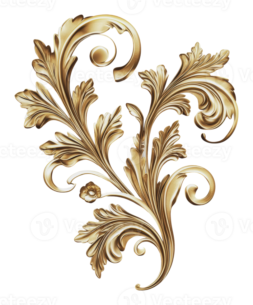 Swirling golden floral design png
