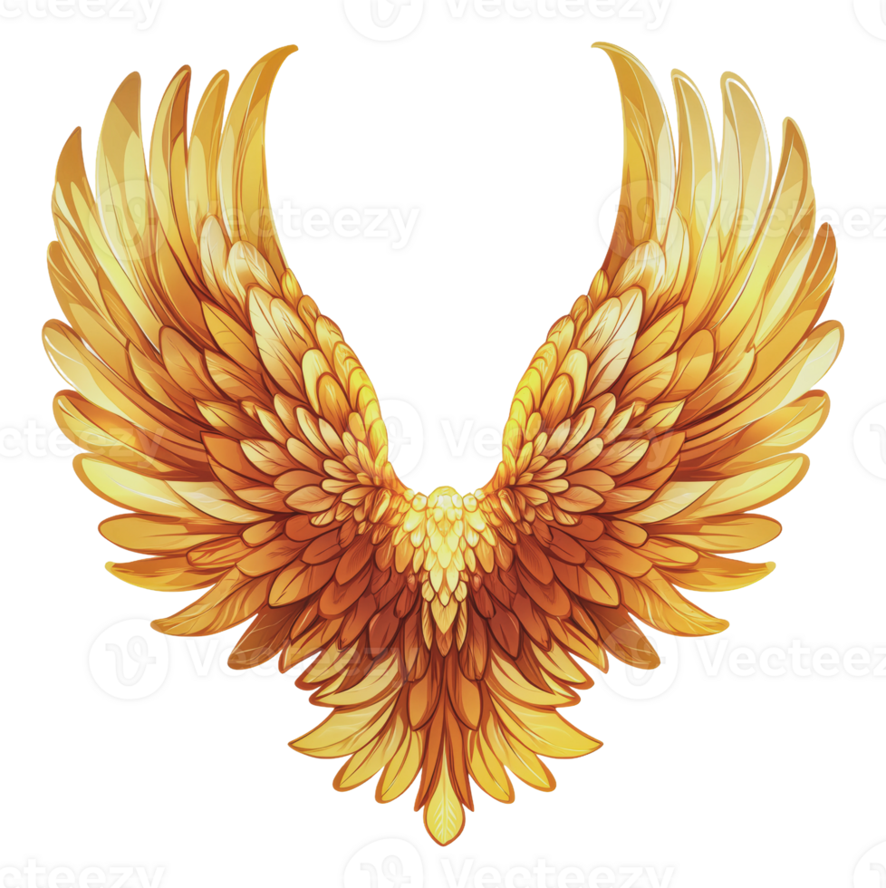 Golden wings with detailed feathers png