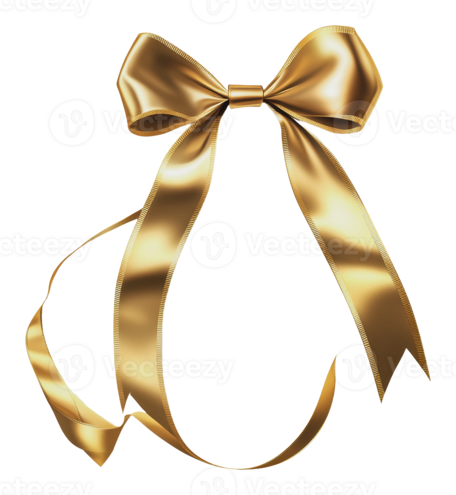 Elegant golden ribbon bow tied for gift decoration png