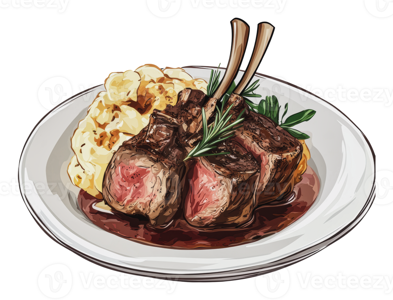 Lamb chops with creamy mashed potatoes png