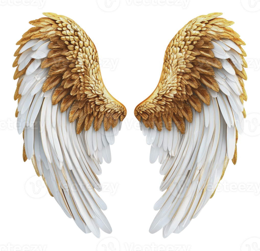Beautifully crafted golden and white angel wings png