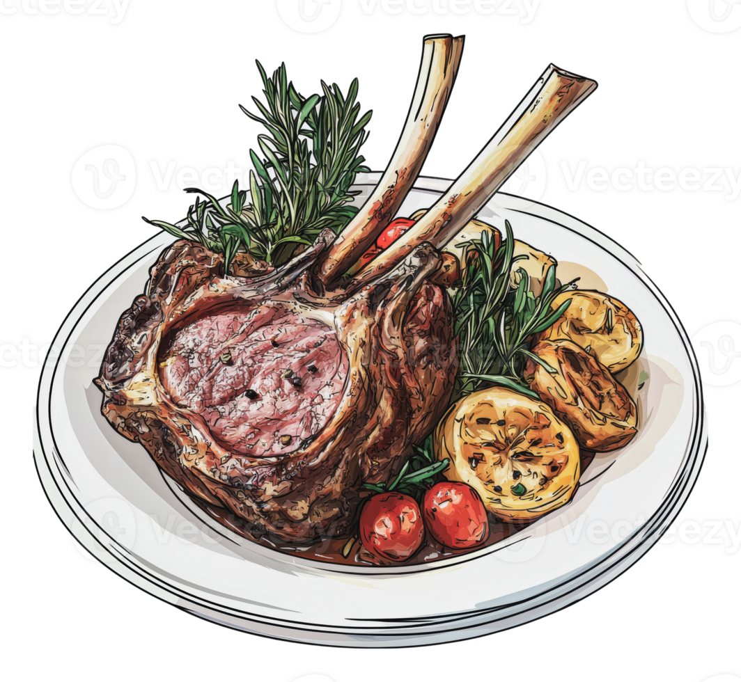 Herbed lamb rack with roasted veggies png