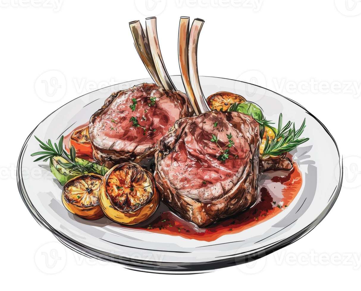 Tasty lamb chops with grilled veggies png