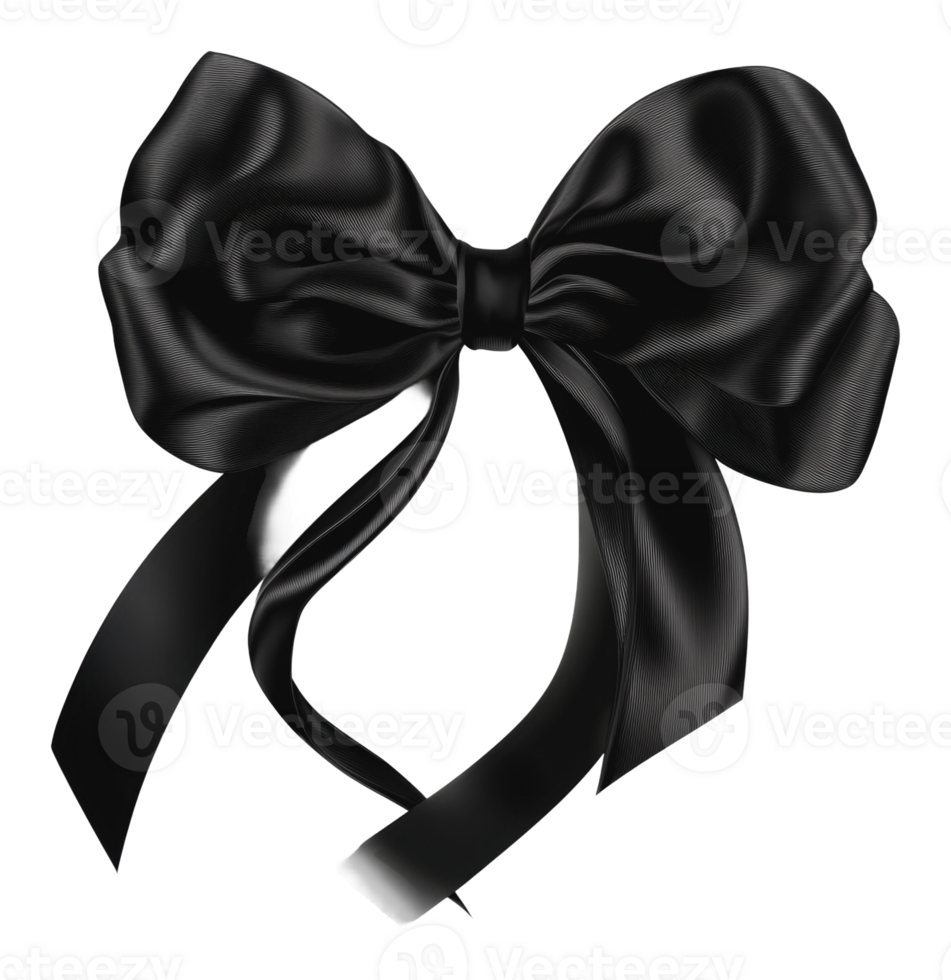 Elegant black satin bow with ribbons png