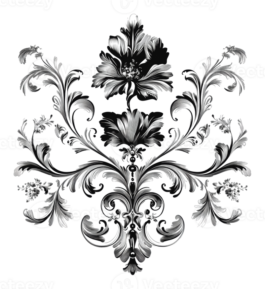 Intricate black floral design png