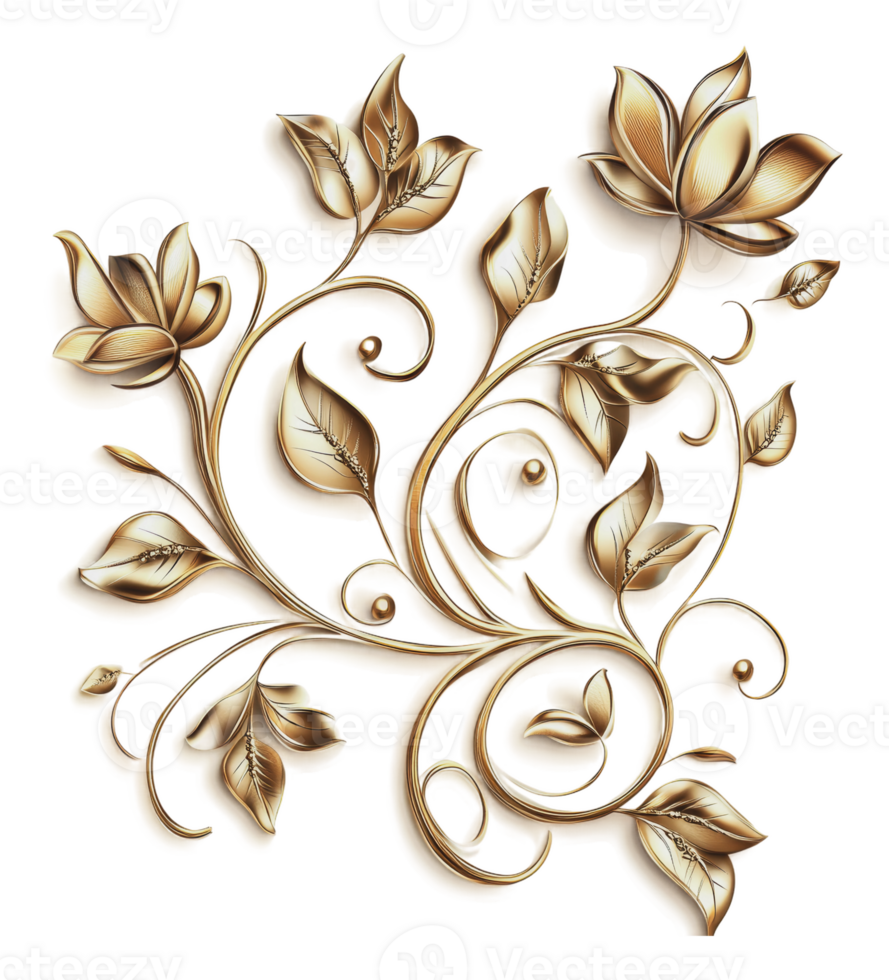 Intricate golden floral design png