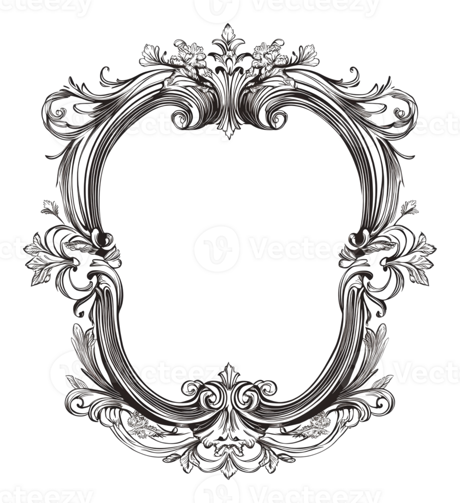 Ornate black and white decorative frame design png
