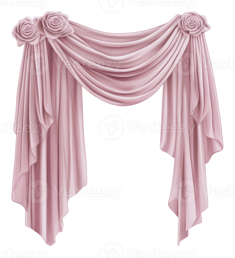 Elegant pink fabric drapery with floral accents png