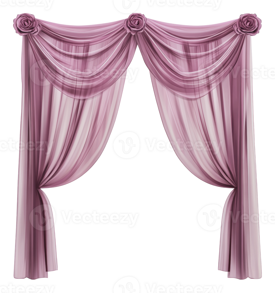 Sheer purple curtains with rose details png