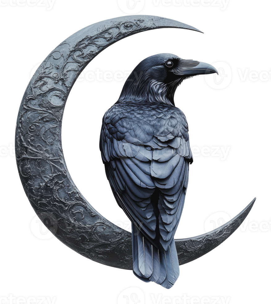 Raven on a crescent moon at twilight png
