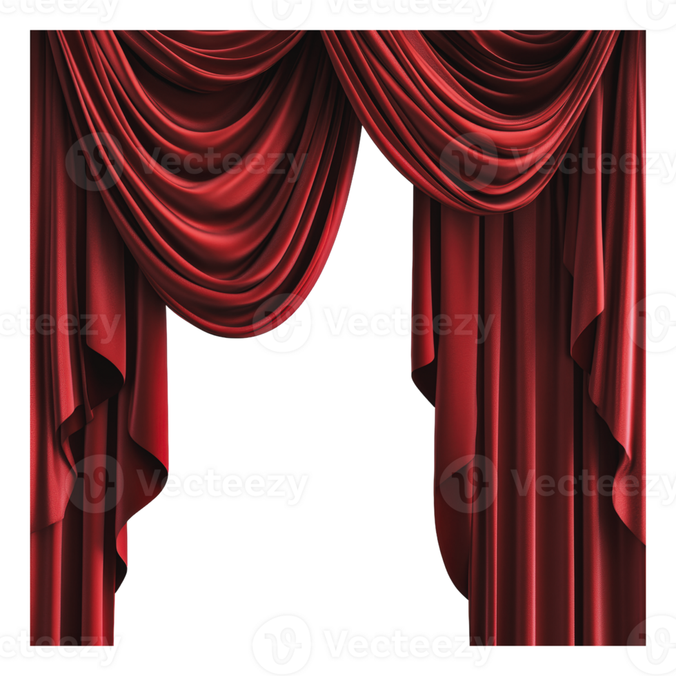 Elegant red curtains draped in a theatrical style png