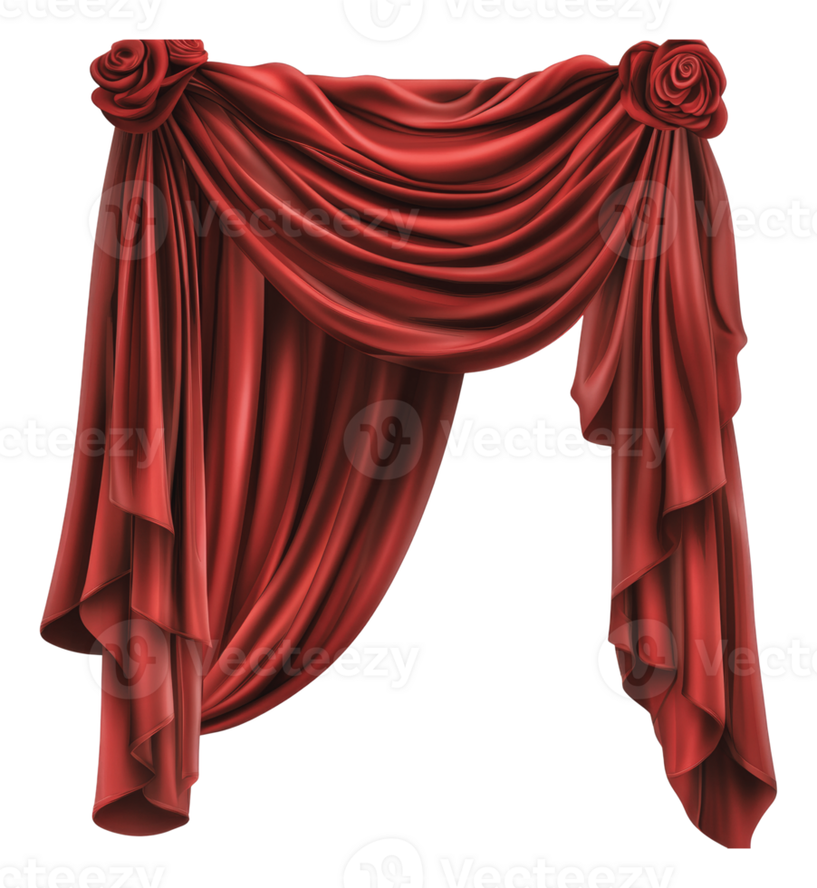 Elegant red drapes with rose decor png