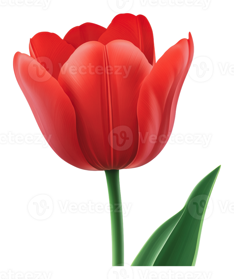 Bright red tulip blooming in springtime garden png