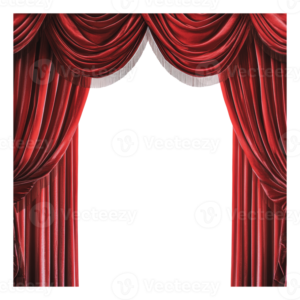 Elegant red curtains draping a theatrical stage png