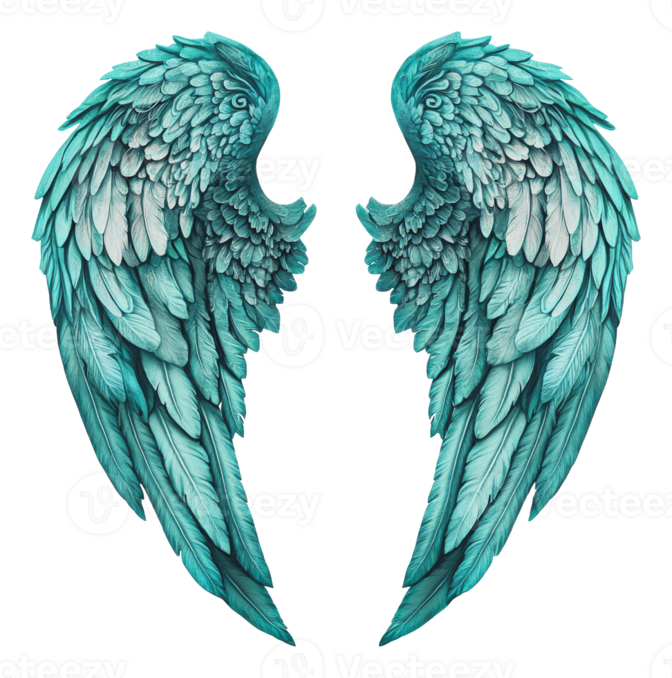 Turquoise wings with detailed feathers png