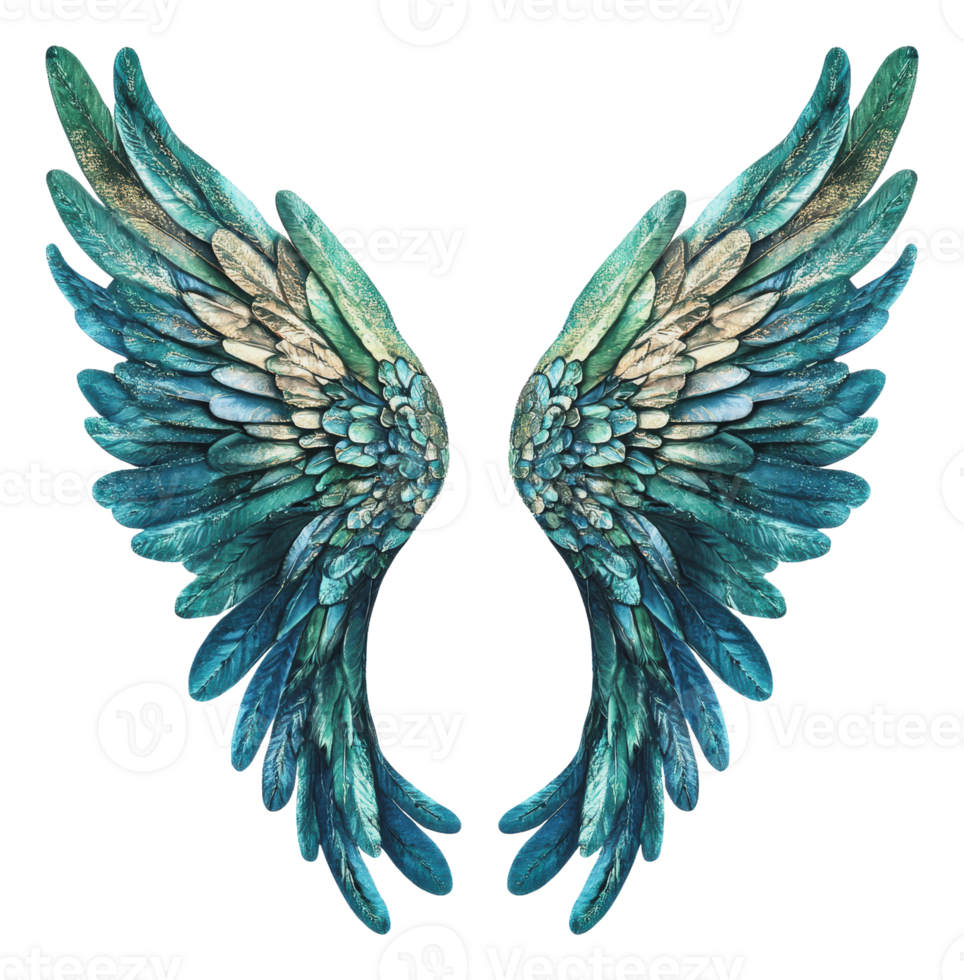 Vibrant blue and green decorative wings png