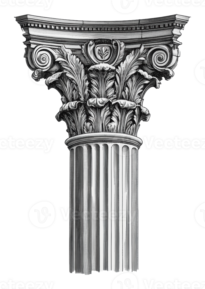 Detailed depiction of a Corinthian column design png