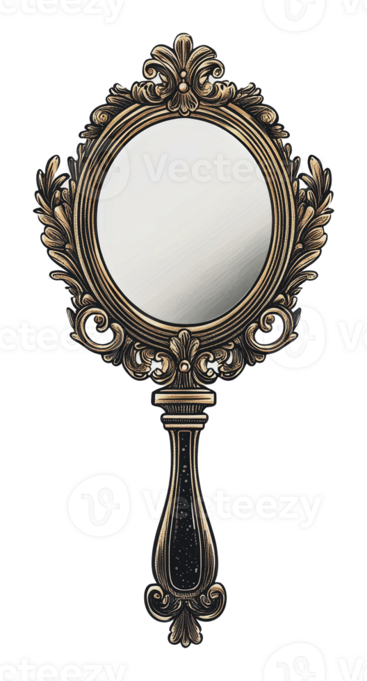 Ornate vintage hand mirror with detailed design png