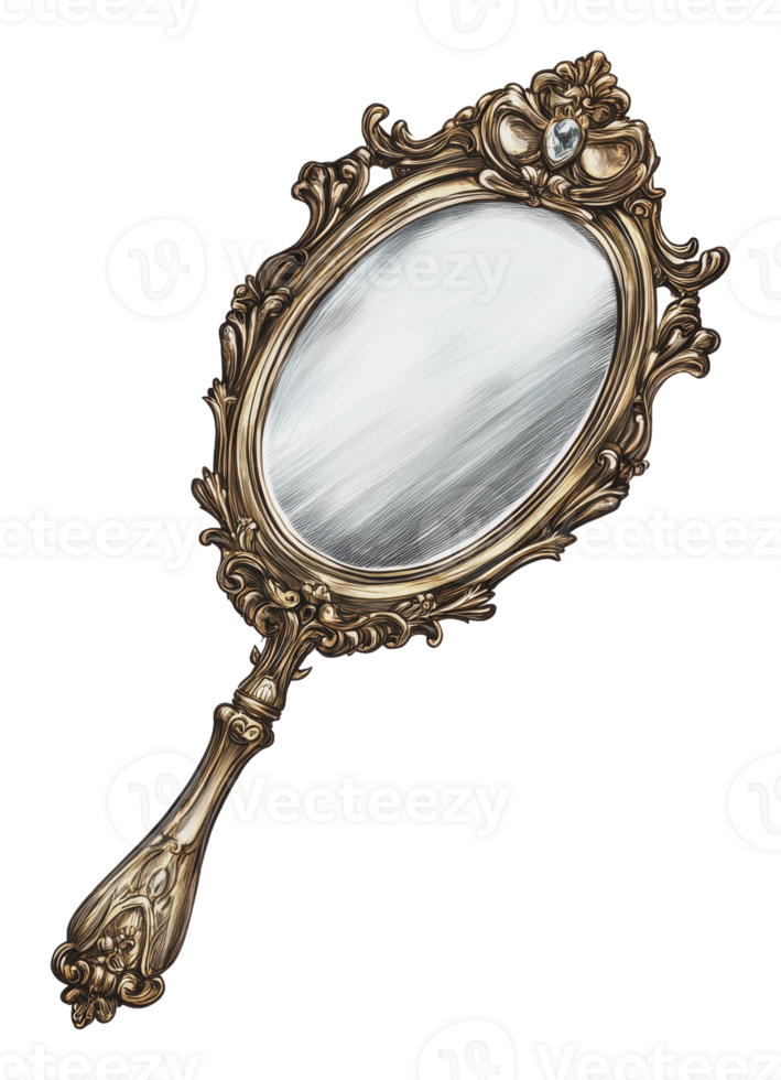 Elegant vintage hand mirror on table png