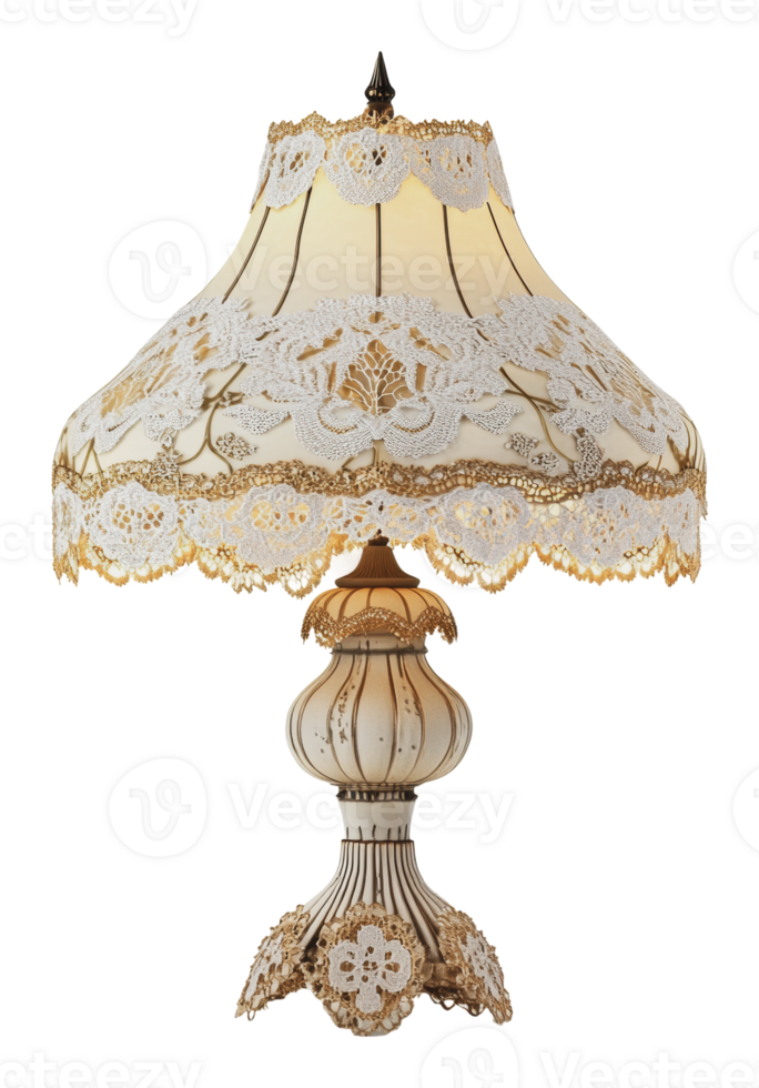 Vintage lamp with lace shade design png