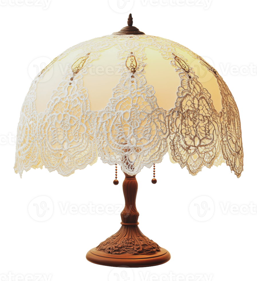 Lace lamp on wood base in bright room png