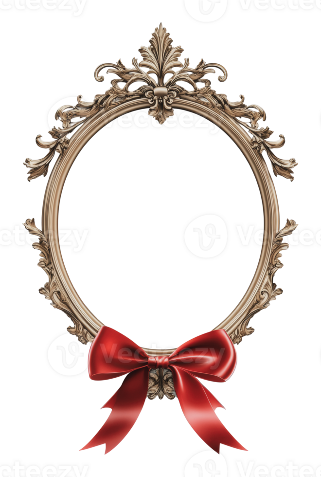 Elegant frame with red ribbon decor png