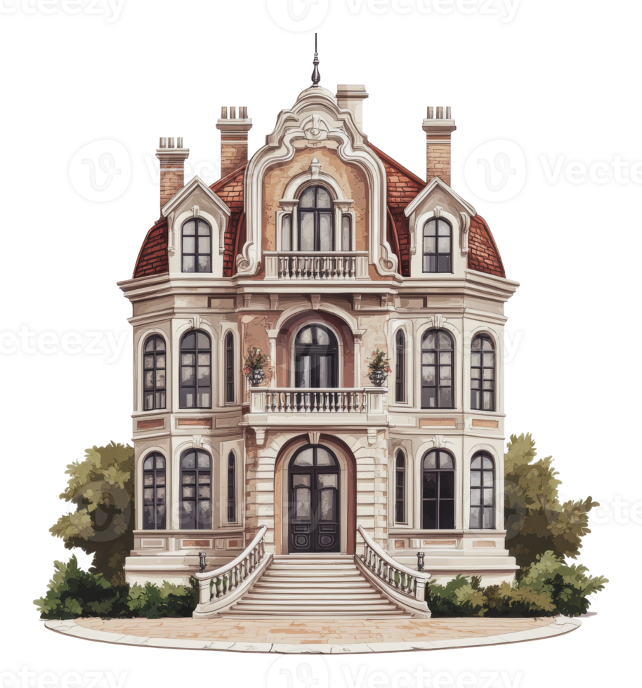 Stunning two-story mansion with intricate design png
