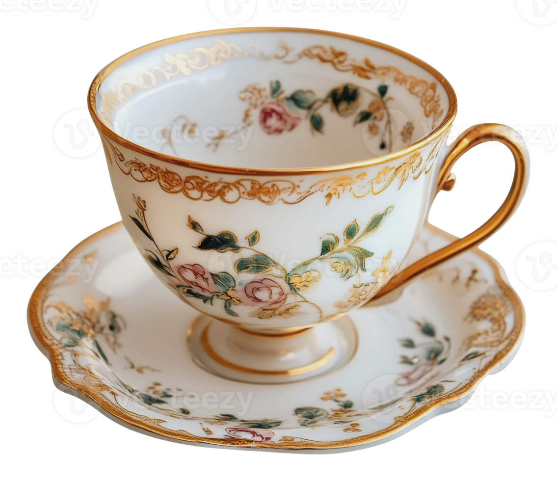 Floral porcelain tea cup and saucer png