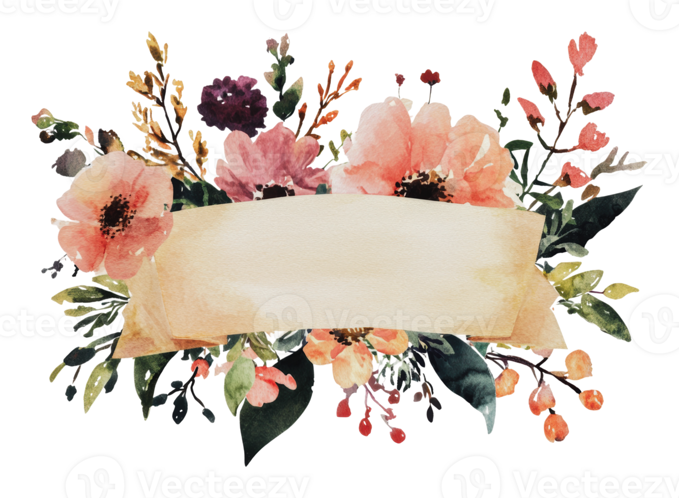 Floral arrangement with blank banner png