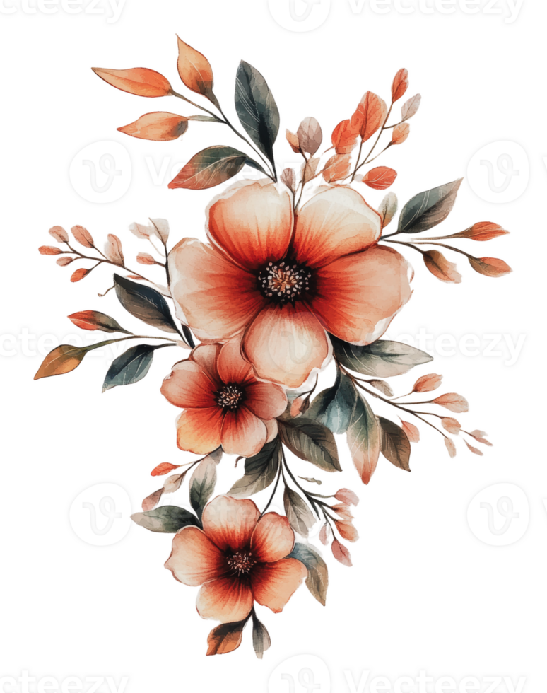 Orange floral arrangement with leaves png