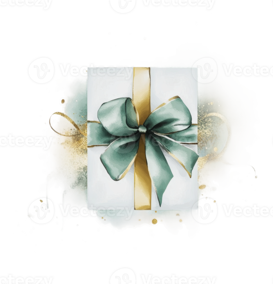 Beautifully wrapped gift box with green ribbon png