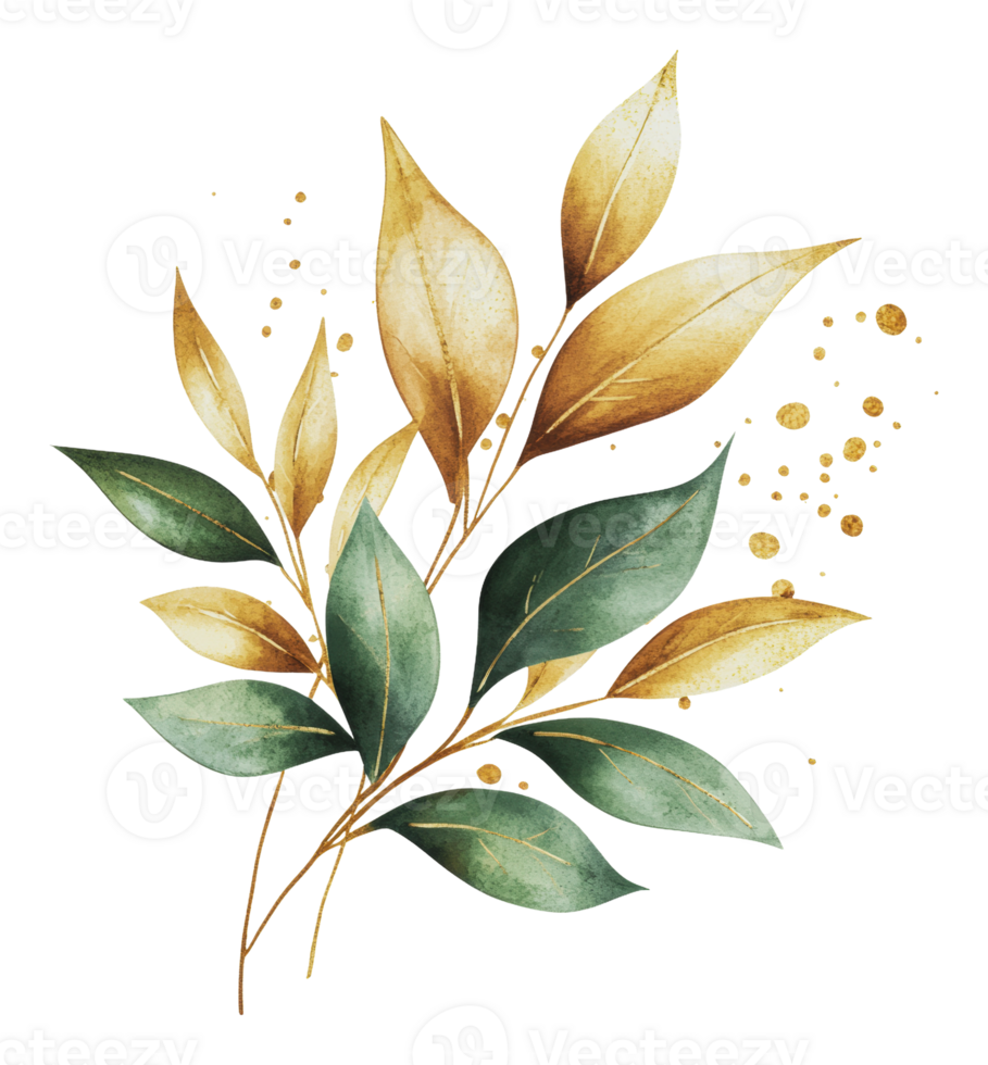 Golden and green leaf arrangement png