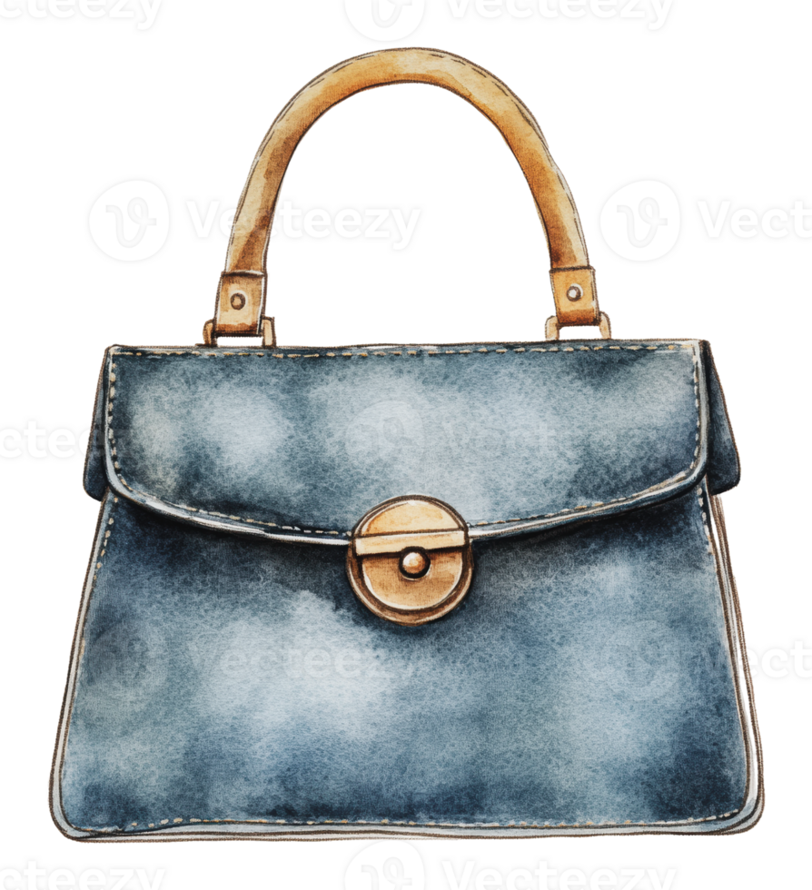 Chic blue handbag with clasp design png