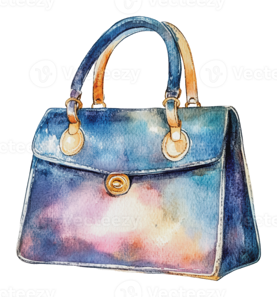 Colorful watercolor handbag design png