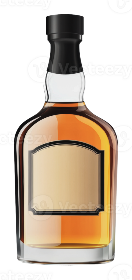 Elegant whiskey bottle on plain backdrop png