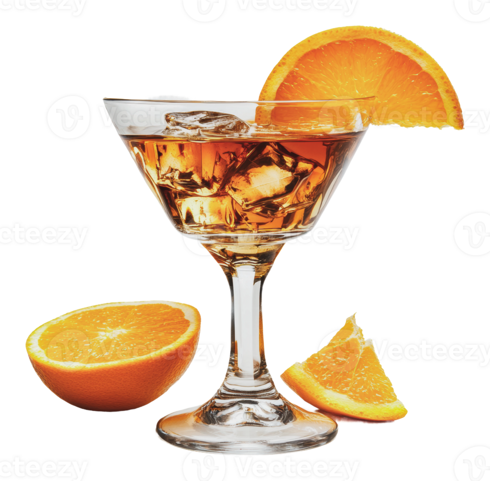 Refreshing cocktail with orange slices and ice png