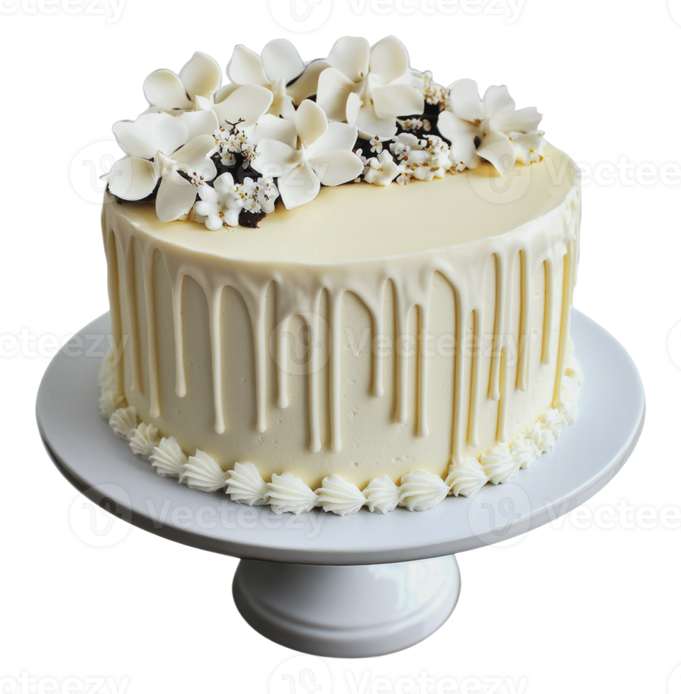 Cream cake with white flower decor png