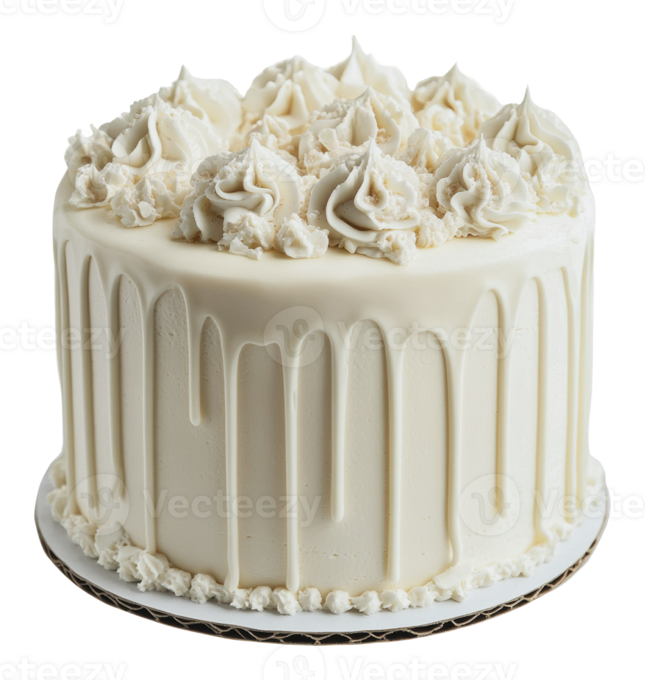 Beautiful white frosted cake with decorative icing png