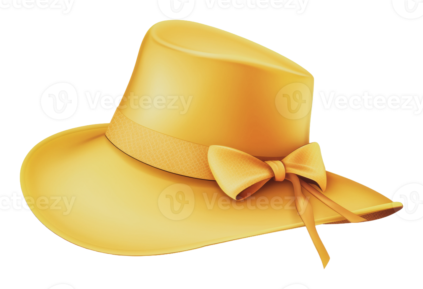Bright yellow sun hat with ribbon and bow png