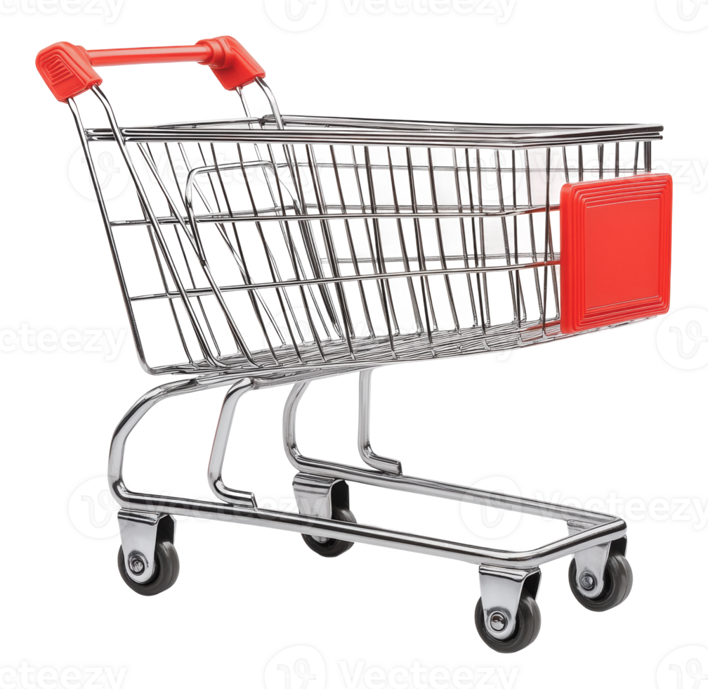 Empty shopping cart in a retail store aisle png