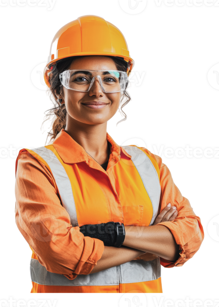 Worker in safety gear smiling at the camera png
