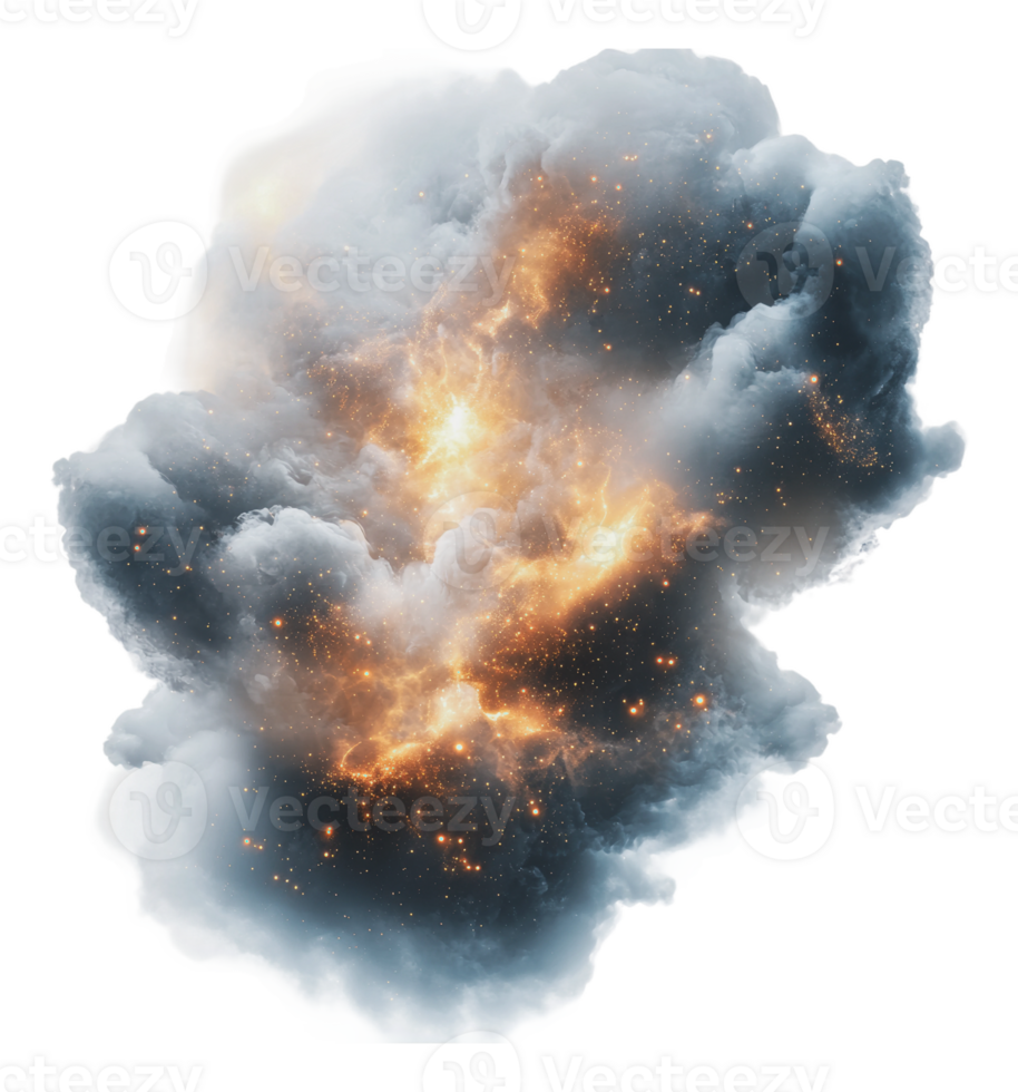 Night explosion cloud with fiery sparks png