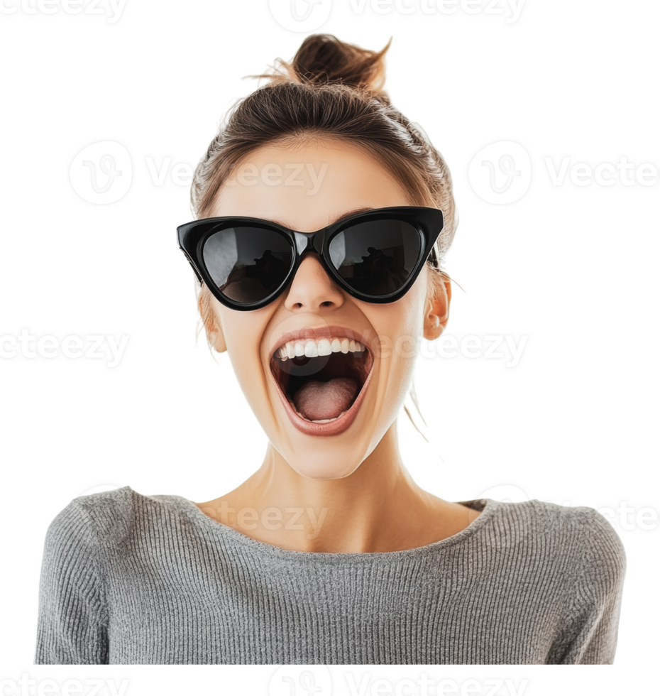 Young woman laughing in sunglasses png