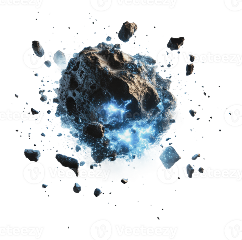 Vibrant cosmic explosion with asteroids in space png