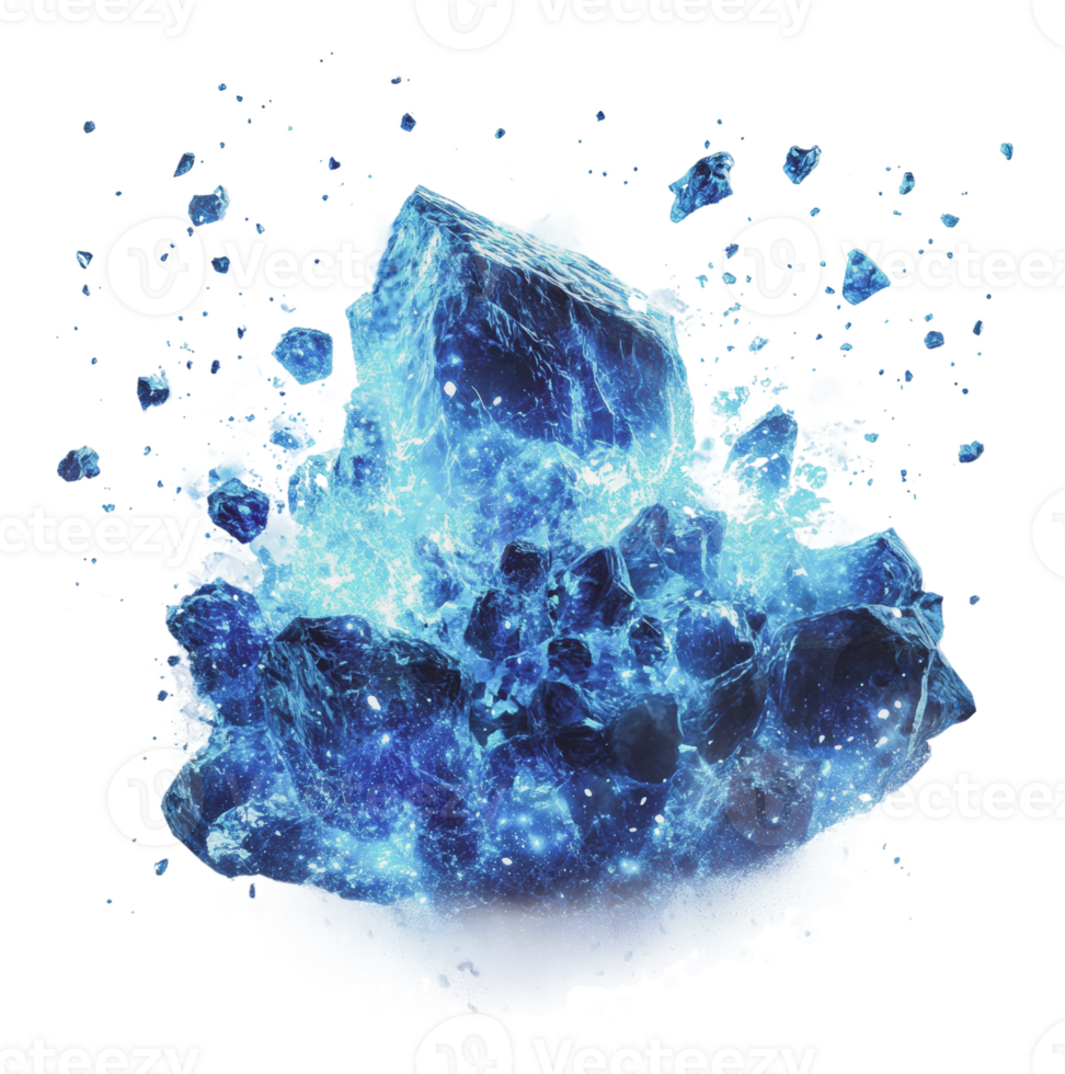 Vibrant blue crystal explosion in a cosmic setting png