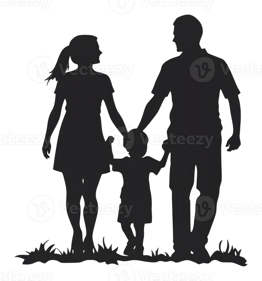 Family walking hand in hand in silhouette style png
