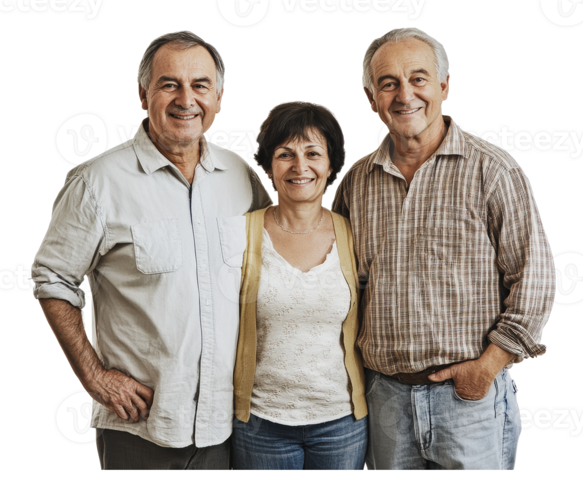 Three smiling friends posing together indoors png