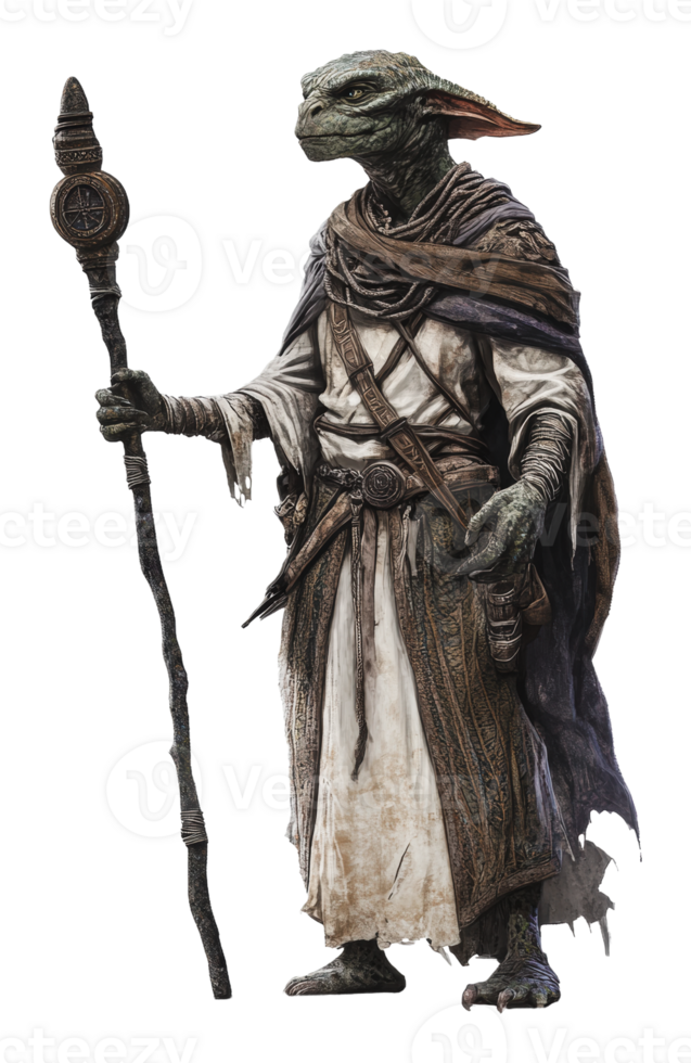 Mystic lizard creature in robes with staff png
