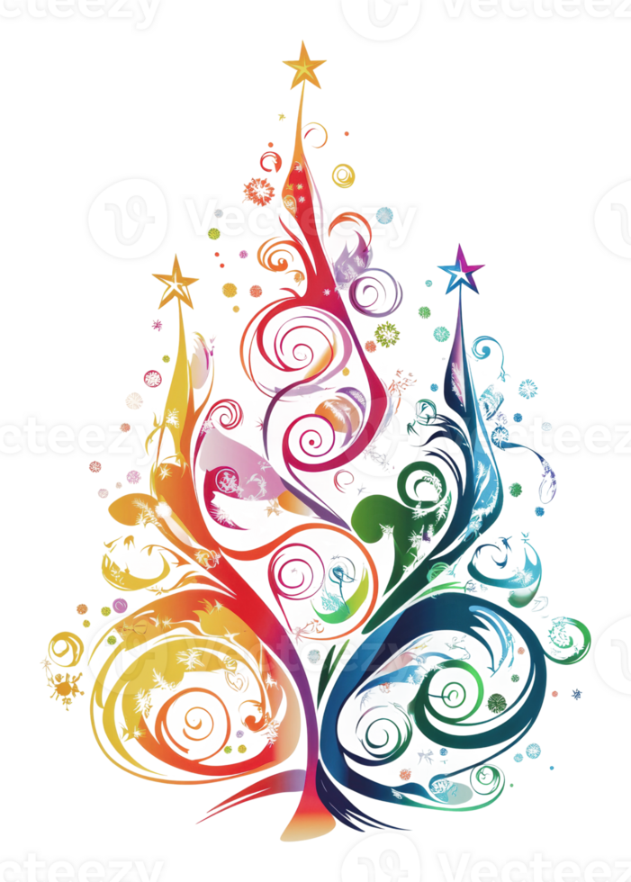 Colorful swirled Christmas tree design png